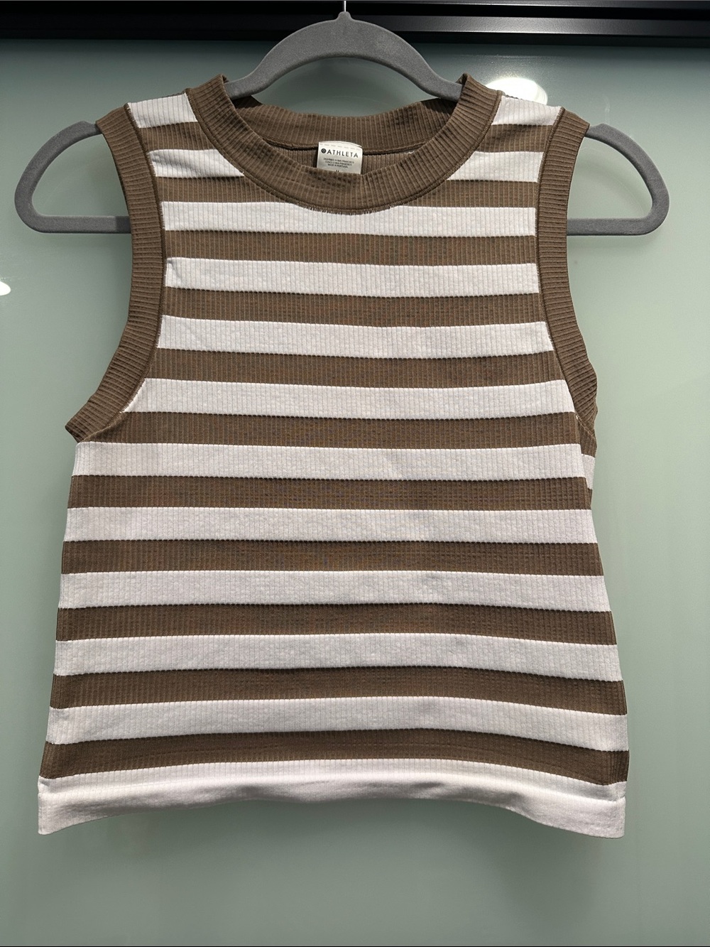 Athleta White and Brown Striped Ribbed Tank